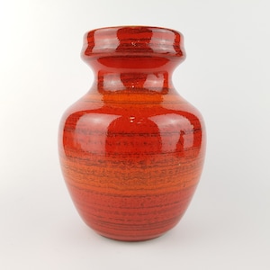 Vintage BAY KERAMIK  Orange and Red Vase 82 17 West German Pottery Fat Lava Era
