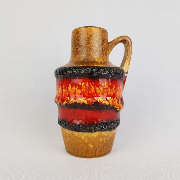 Vintage SCHEURICH KERAMIK Fat Lava Brown, Red and Yellow Vase 405-13.5 West German Pottery 1970s