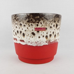 Vintage SCHEURICH KERAMIK Red Planter with White Fat Lava Decor West German Pottery 1970s