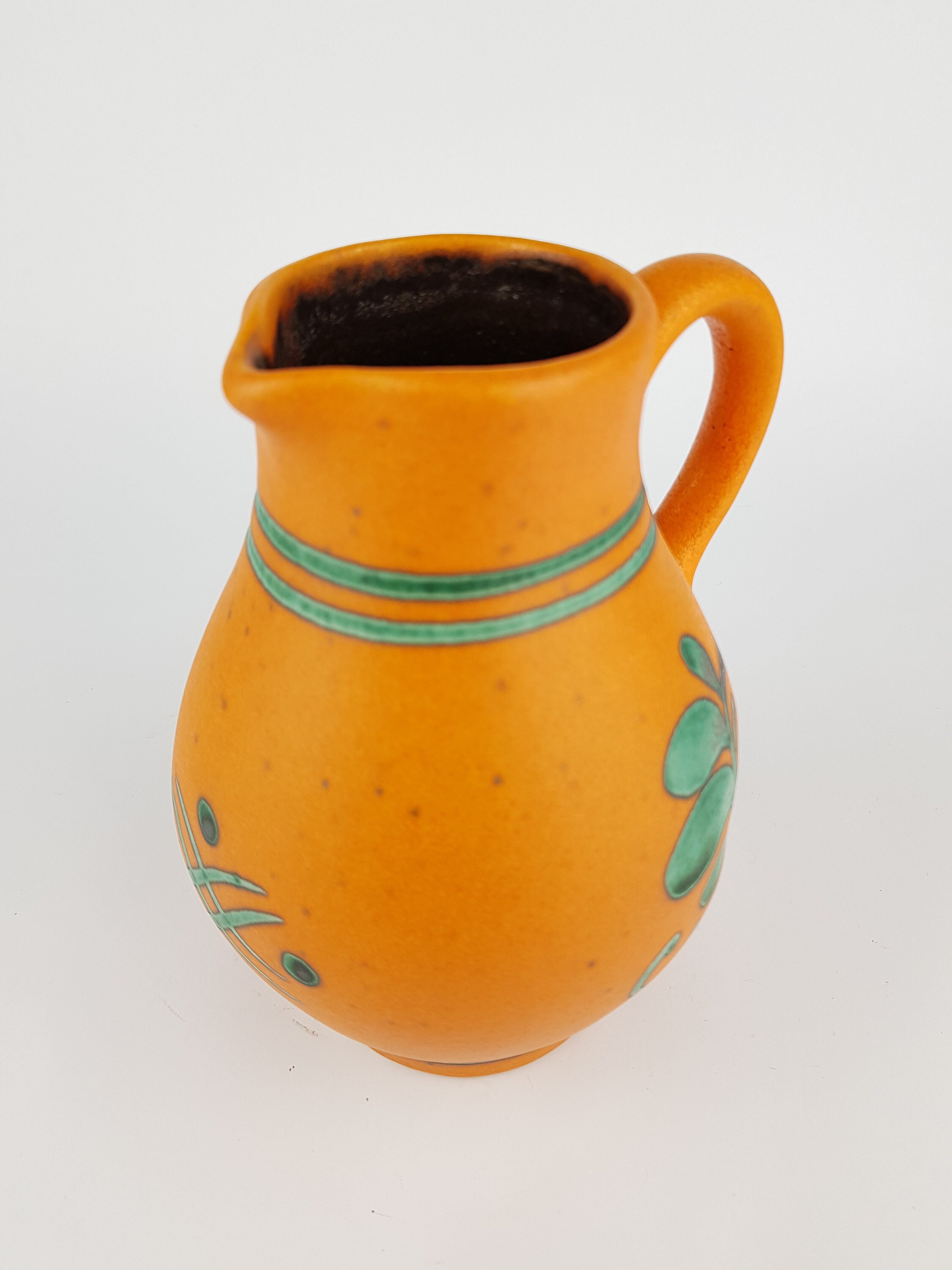 Dümler & Breiden 387/28 西ドイツ陶器 ヴィンテージ 花瓶 ヴィンテージ DÜMLER & BREIDEN オレンジとグリーンの取っ手付き花瓶