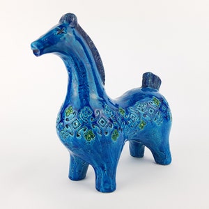 RARE Vintage BITOSSI Horse with "Siviglia blu" decor by Aldo Londi Italian Pottery 1960s