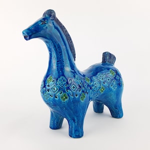 RARE Vintage BITOSSI Horse with "Siviglia blu" decor by Aldo Londi Italian Pottery 1960s