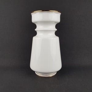 Vintage MODICA KERAMIEK GOUDA White Vase With Golden Rim 184 Dutch Pottery 1970s