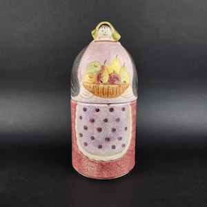 Vintage ITALICA ARS Jar with Lid Hand Painted Woman Decor By Farin Italian Pottery 1960s