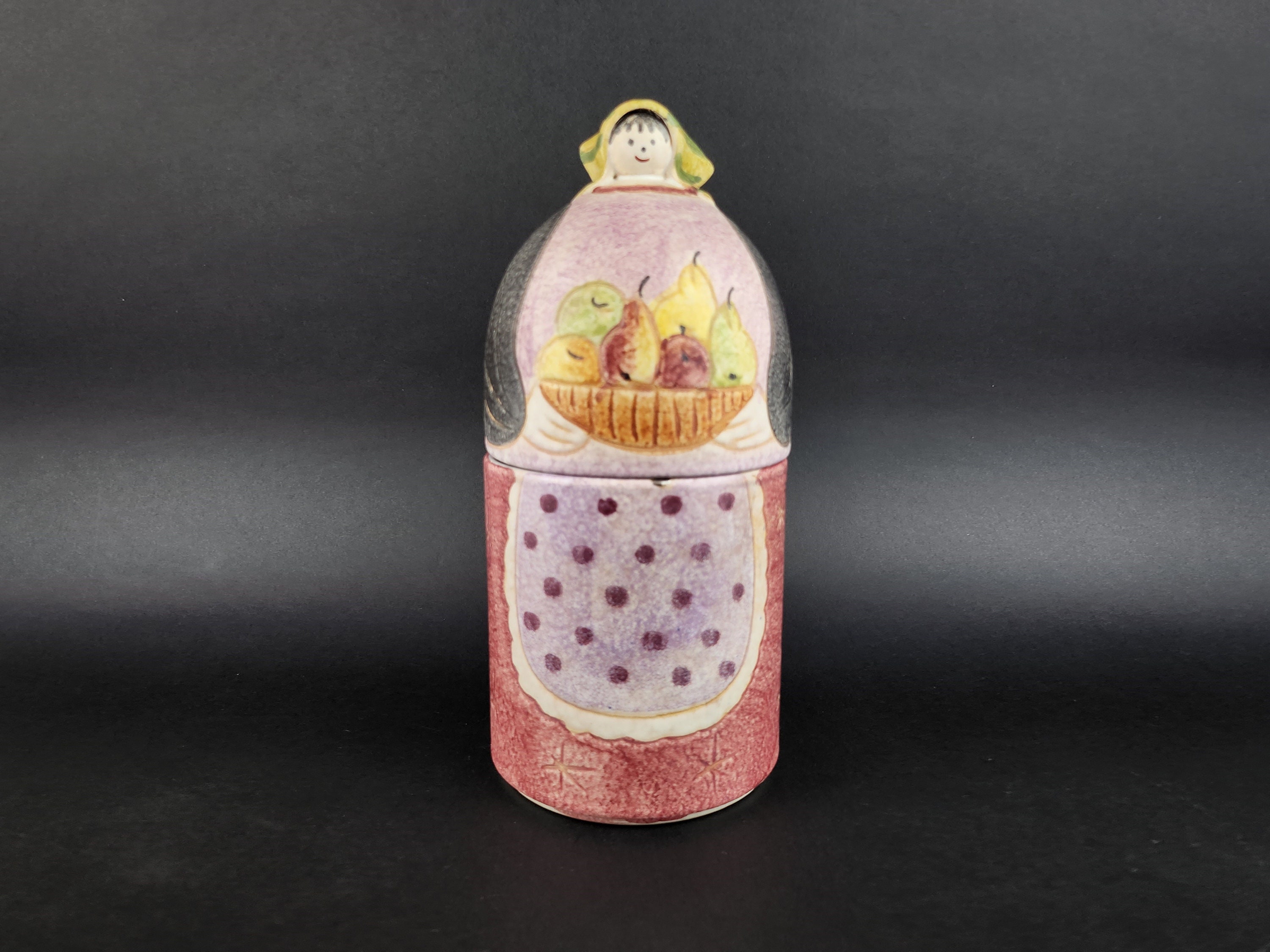Vintage ITALICA ARS Jar With Lid Hand Painted Woman Decor by Farin