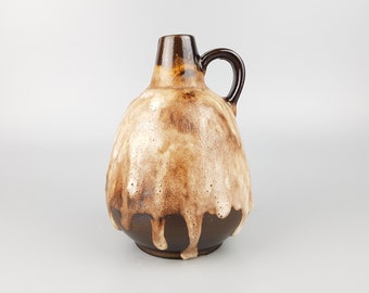 Vintage RUSCHA KERAMIK Brown with Beige Fat Lava Vase 320/2 West German Pottery 1960-70s