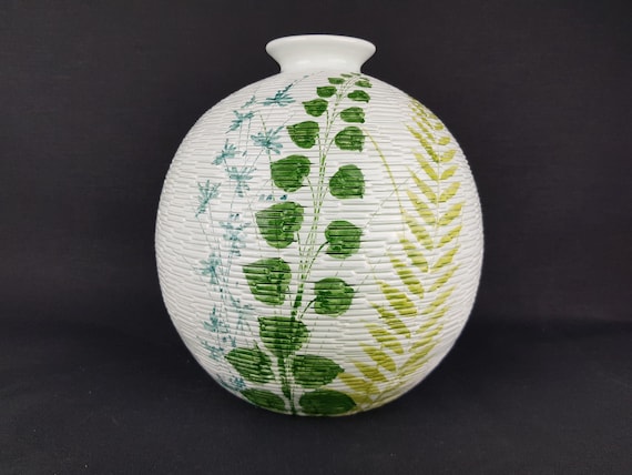 Vintage BITOSSI Flavia Montelupo White Ball Vase With Green Relief