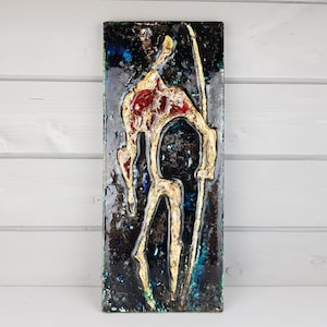 Vintage SCHAFFENACKER ATELIER Studio Art Wandplaat met Warrior Decor van Helmut Schaffenacker West-Duits Aardewerk jaren 1960