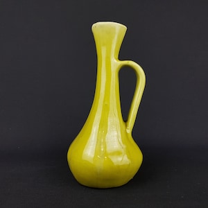 Vintage Greenish Yellow Handled STUDIO POTTERY France Handled Vase French Pottery 60-70s