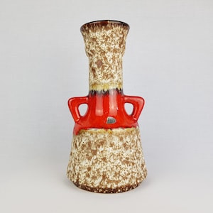 Vintage JOPEKO KERAMIK Orange Double Handled Fat Lava Vase 433 30 West German Pottery  1970s