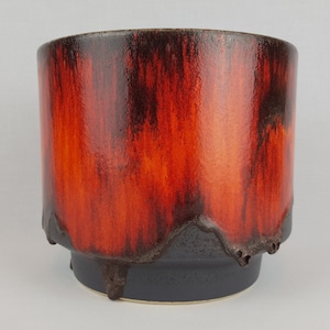 Vintage West German Pottery Planter Cache Pot Orange Flamed Glaze 1970s