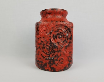 Vintage SCHEURICH KERAMIK Red and Black Fat Lava Vase 282 16 with JURA decor West German Pottery 1970s