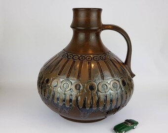 Vintage XXL Brown CERAMANO Vase With Maroc Decor 254 from 1967