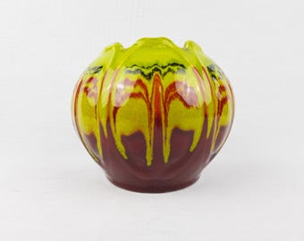 ヴィンテージ HUTSCHENREUTHER グリーンブラウン 花瓶 西ドイツ陶器