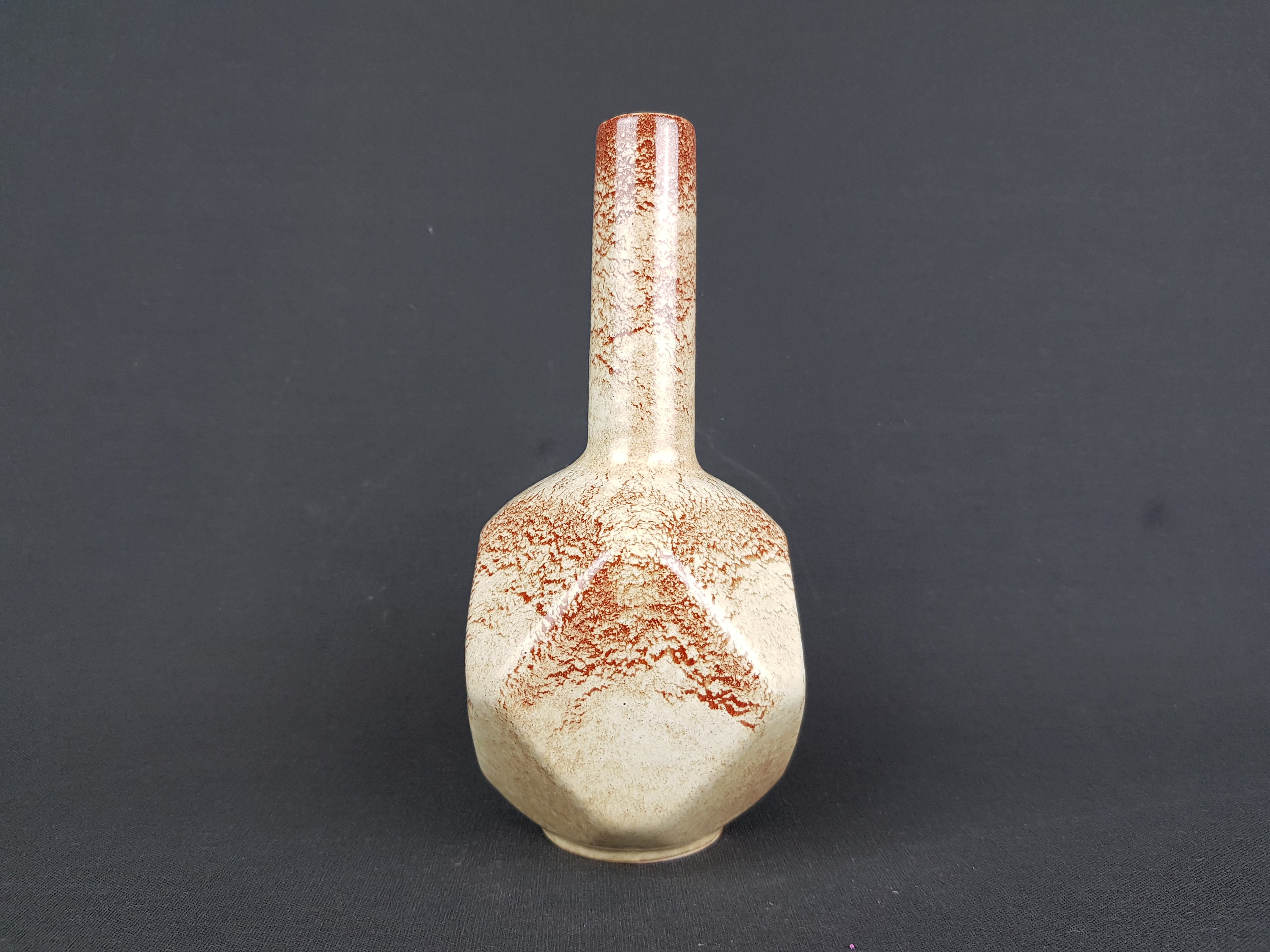 Vintage BERTONCELLO Long Neck Vase with 'Screziato Havana" Glaze Italian Pottery 1960s