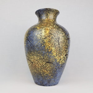 Vintage RUSCHA ART KERAMIK Blue and Yellow Vase 837 West German Pottery 1980s
