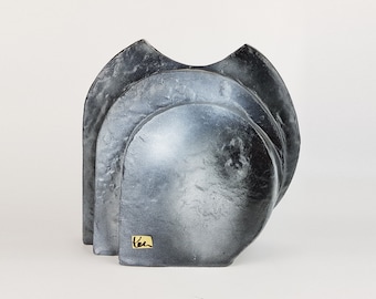 Vintage SCHAFFENACKER Studio Art Pottery Blue Gray  Air Brushed Triple Layer Vase V-776/3, West German Pottery, 1970s.