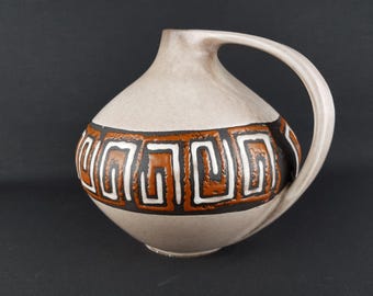 Vintage RUSCHA KERAMIK Beige with Brown Vase with "Kreta" decor 315 West German Pottery 1960s