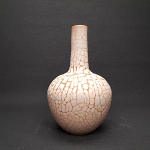 Vintage ALBERT KIESSLING Beige Studio Vase with Brown Snake Skin East German Pottery 1950s