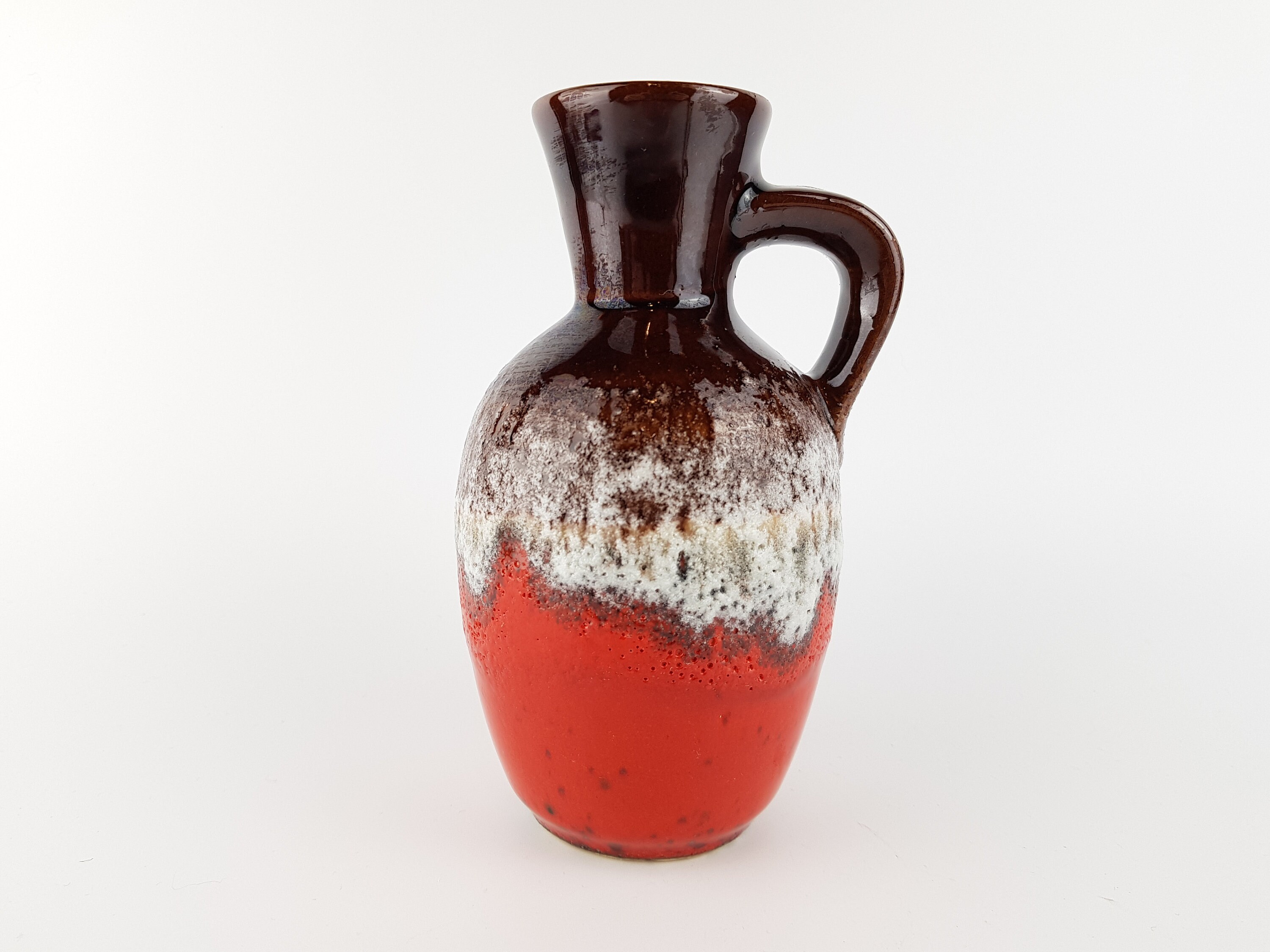 Vintage BAY KERAMIK Brown and Red Fat Lava Handled Vase West