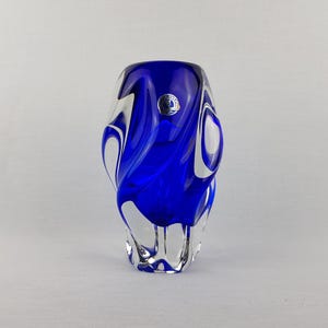 Vintage Rare JOSEF HOSPODKA Blue Vase Novy Bor Borocrystal Bohemian Czech Glass 1960s Czechoslovakia