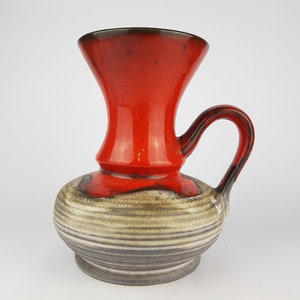 Vintage BAY KERAMIK Brown and Red Fat Lava Handled Vase 79 25 West German Pottery 1960s 1970s