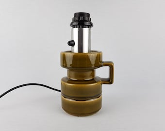 Vintage STEULER KERAMIK Olive Green Table Lamp by Cari Zalloni West German Pottery 1970s