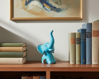 Vintage KARLSRUHER MAJOLIKA Blue Elephant Figurine Model 6551  by Walter Bosse West German Pottery 1950-60s