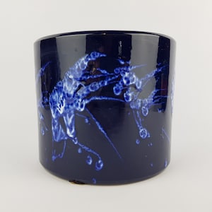 Vintage MAREI KERAMIK Ink Blue Fat Lava Planter Flower Pot 11/3 with Grönland decor West German Pottery 1970s.*