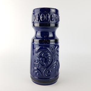Vintage VEB GRAFENRODA  Blue Fat Lava Era Vase 122-24 East German Pottery 1950s