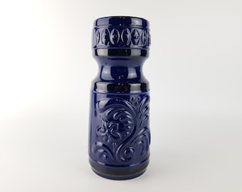 Vintage VEB GRAFENRODA  Blue Fat Lava Era Vase 122-24 East German Pottery 1950s