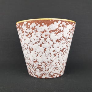 Vintage WEST GERMAN POTTERY Planter Cache Pot White and Brown Cloudy Glaze Mcm
