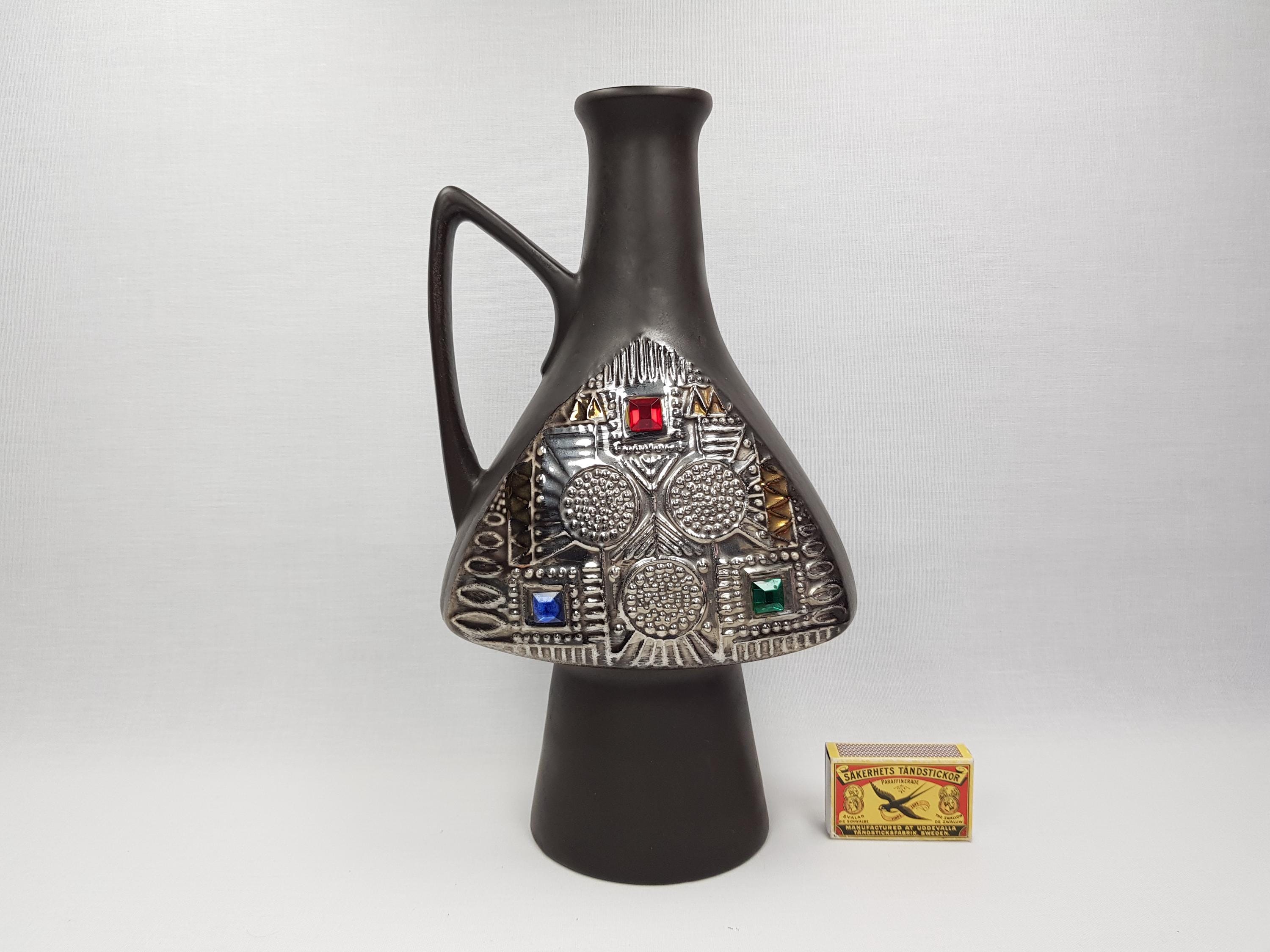 Rare Vintage BAY KERAMIK Brown Vase With Contura Decor by Bodo