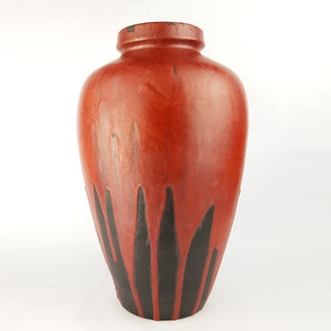 Vintage CERAMANO Red Floor Vase with STROMBOLI Decor form no. 187 by Hanns Welling West German Pottery 1960s