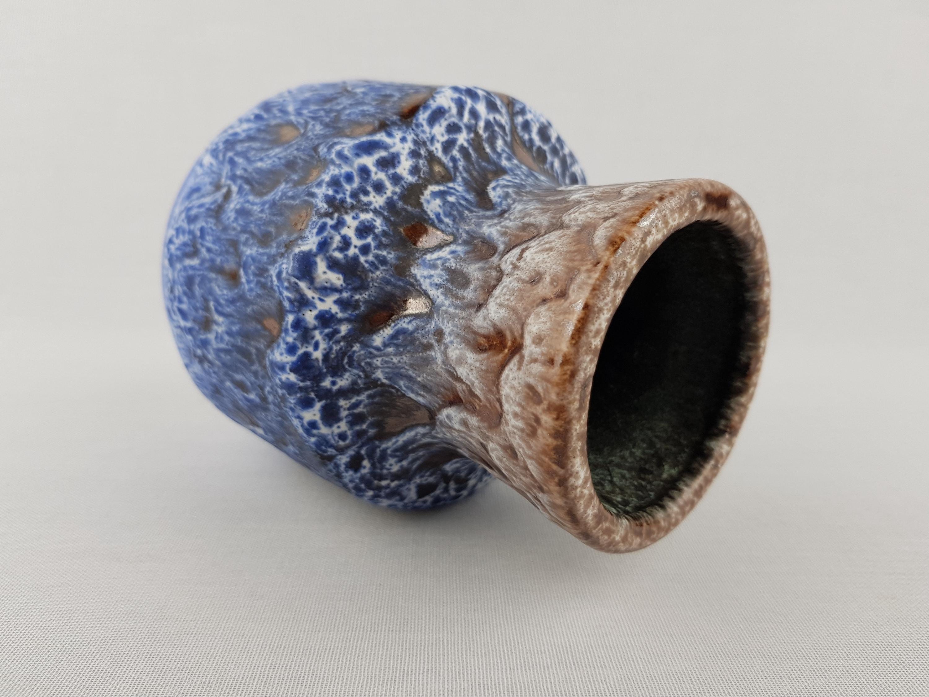 Vintage STEULER KERAMIK Blue and Brown Fat Lava Vase 140-15