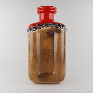 Vase de sol carré STEULER KERAMIK carré marron rouge série 442-40 « Continua » par Cari Zalloni, poterie ouest-allemande des années 1974