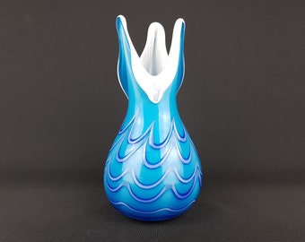 Vintage FAZZALETTO Blue Glass Art MURANO Vase Italian Art 1970s