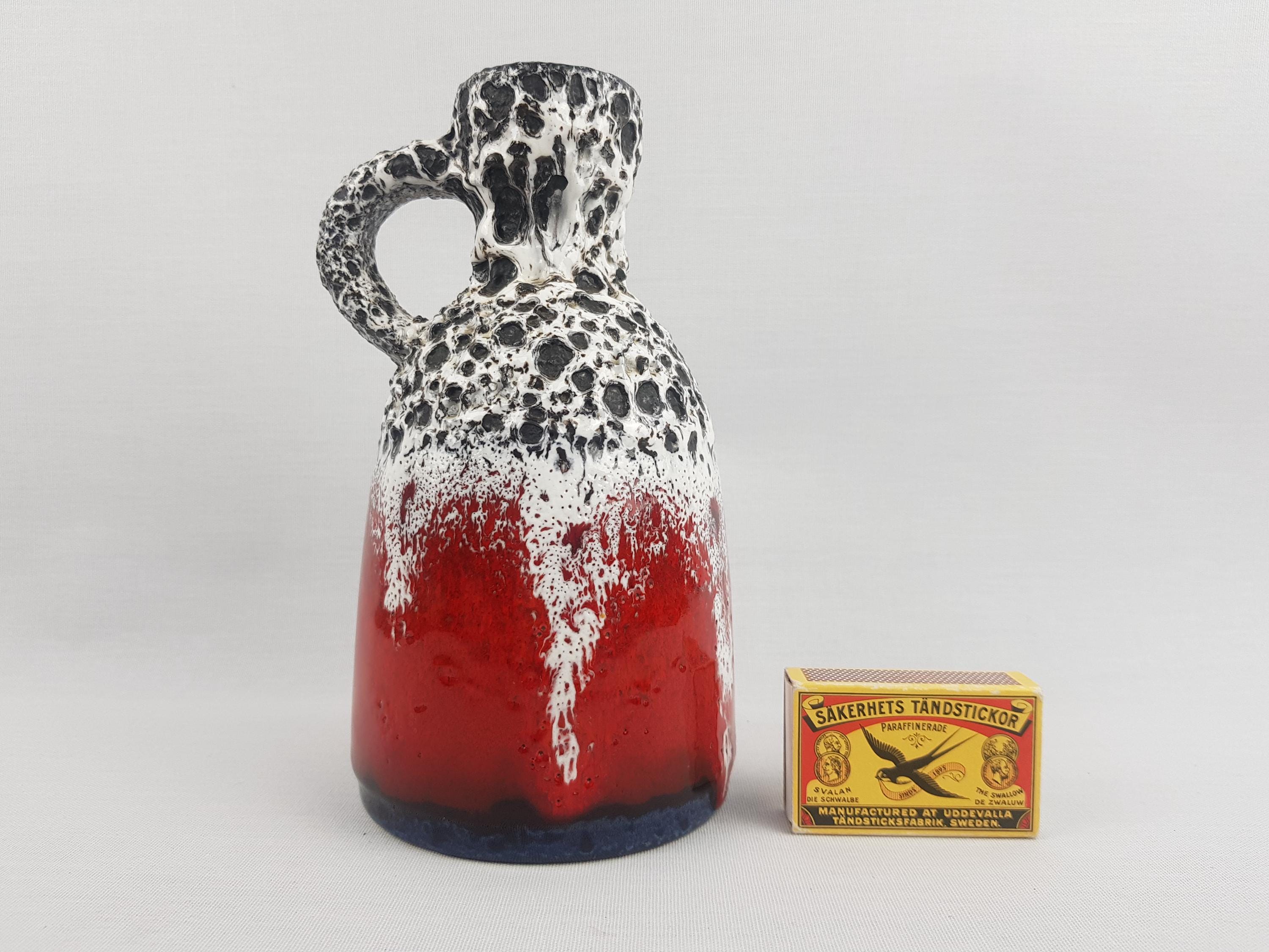 fat lava jopeco 花瓶 Vintage JOPEKO KERAMIK Red and White Fat Lava Vase 908 18 West