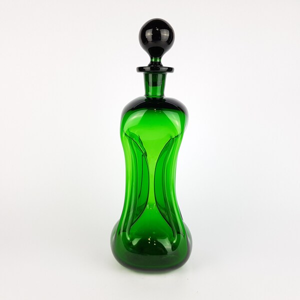 Vintage Green HOLMEGAARD Kluk Kluk Glass Decanter by Jacob Bang, Denmark