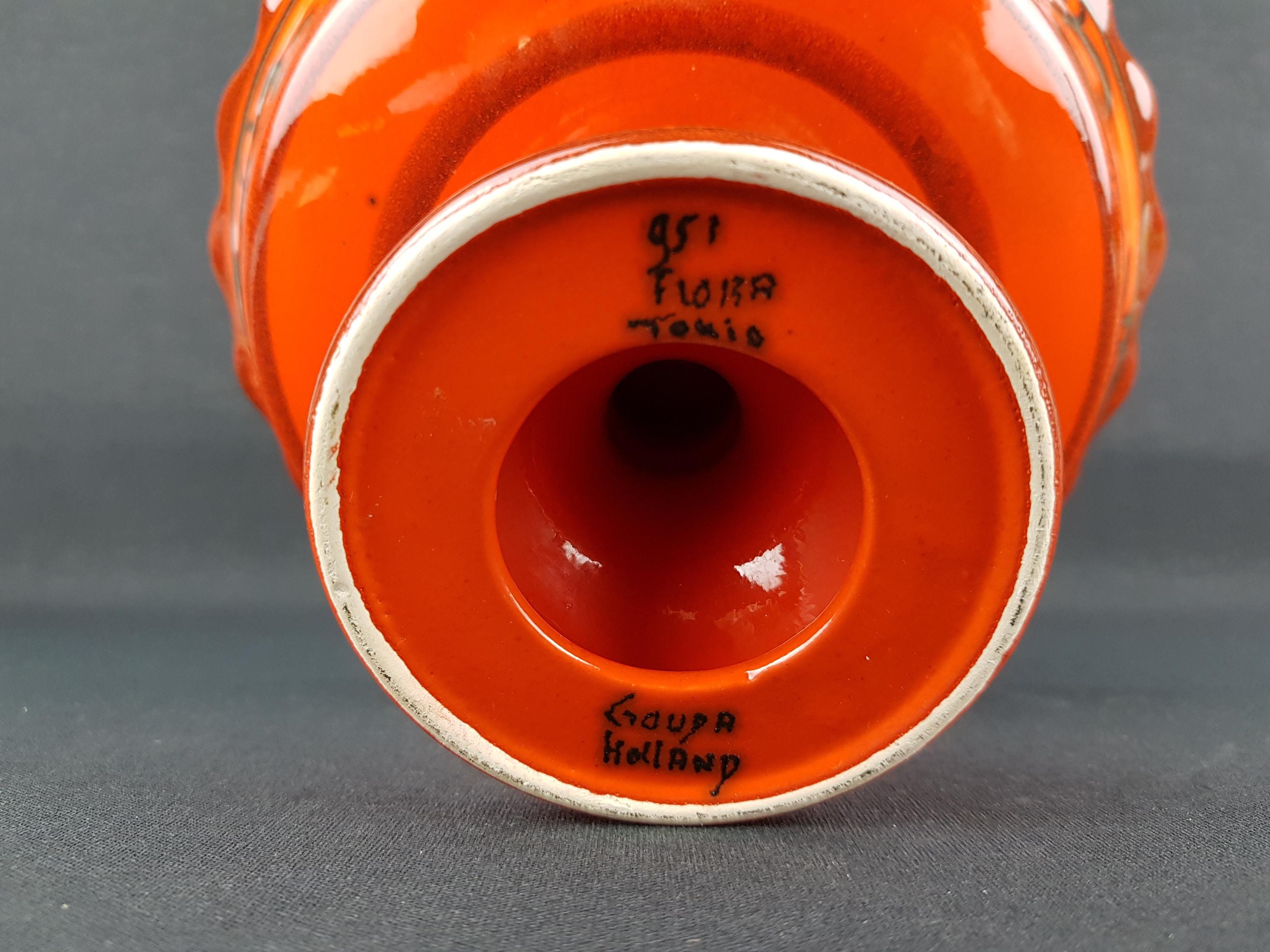 ヴィンテージ フローラ ゴーダ オランダ 陶器 オレンジ エタジェール