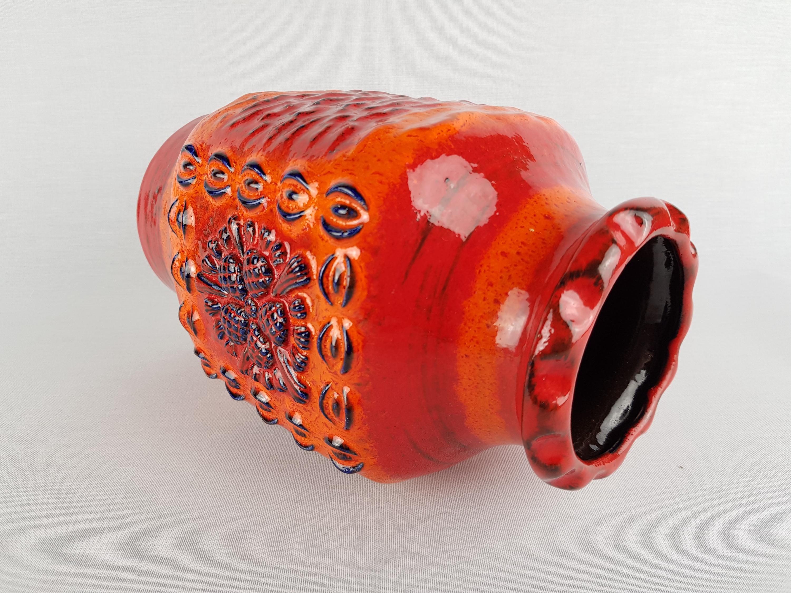 Vintage DÜMLER & BREIDEN Keramik Orange and Blue Fat Lava Vase