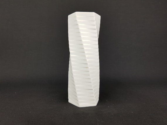Weiße Vintage ROSENTHAL Biscuit Porzellan Op Art Vase von Werner Uhl 70er Jahre