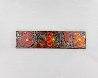 Vintage HEIBI KERAMIK Brown Wall Plate decorated with Red and Orange Flowers West German Pottery 1970s
