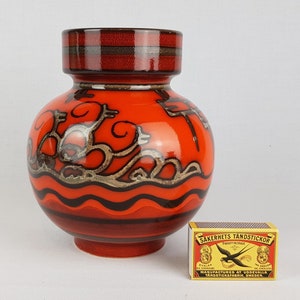 Vase vintage FLORA GOUDA HOLLAND en céramique orange avec décor Tokio, poterie néerlandaise des années 1970 image 2
