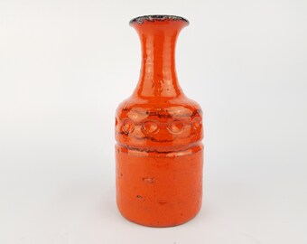 Vintage WEST GERMAN POTTERY Orange Vase with Black Accents 1970s