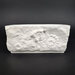 Vintage AK KAISER Biscuit Porcelain Planter With 3D Fossil Decor 145 West German Pottery 1970s