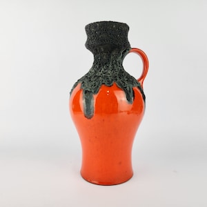 Vintage ROTH KERAMIK Orange Vase with Black Fat Lava Glaze 107-30, West German Pottery 1970s
