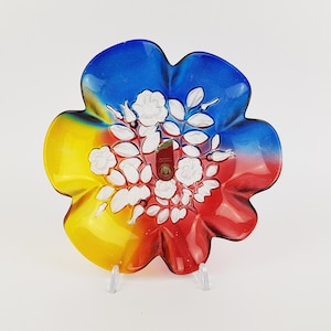 Vintage WALTHER GLAS Multi Colored Glass Bowl in Flower Shape West Germany 1970s