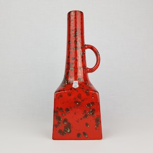 Vintage ES KERAMIK (Emons und Söhne) Red with Green  Piebald Decor By Willi Hack Fat Lava Vase West German Pottery 1960s