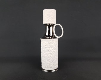 Vintage White And Silver Porcelain KPM Op Art Vase With Mirror Decor 609 2 1960s 1970s